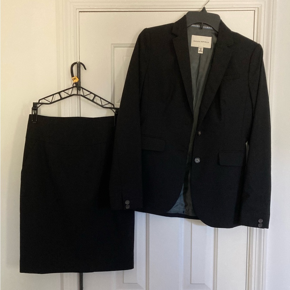 Banana Republic black suit: Jacket 2 Tall, Skirt 2
